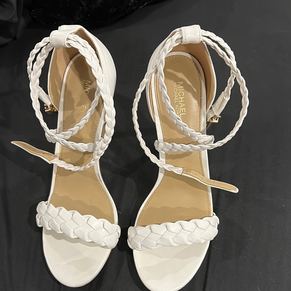 Michael Kors White Scalloped Strap Sandals